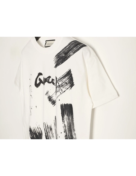 Gucci ink wash brushstroke graffiti letter short-sleeved T-shirt,Gucci