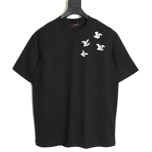 Louis Vuitton Flocked Logo-Print Crewneck Short-Sleeve T-Shirt TSK1,Louis Vuitton