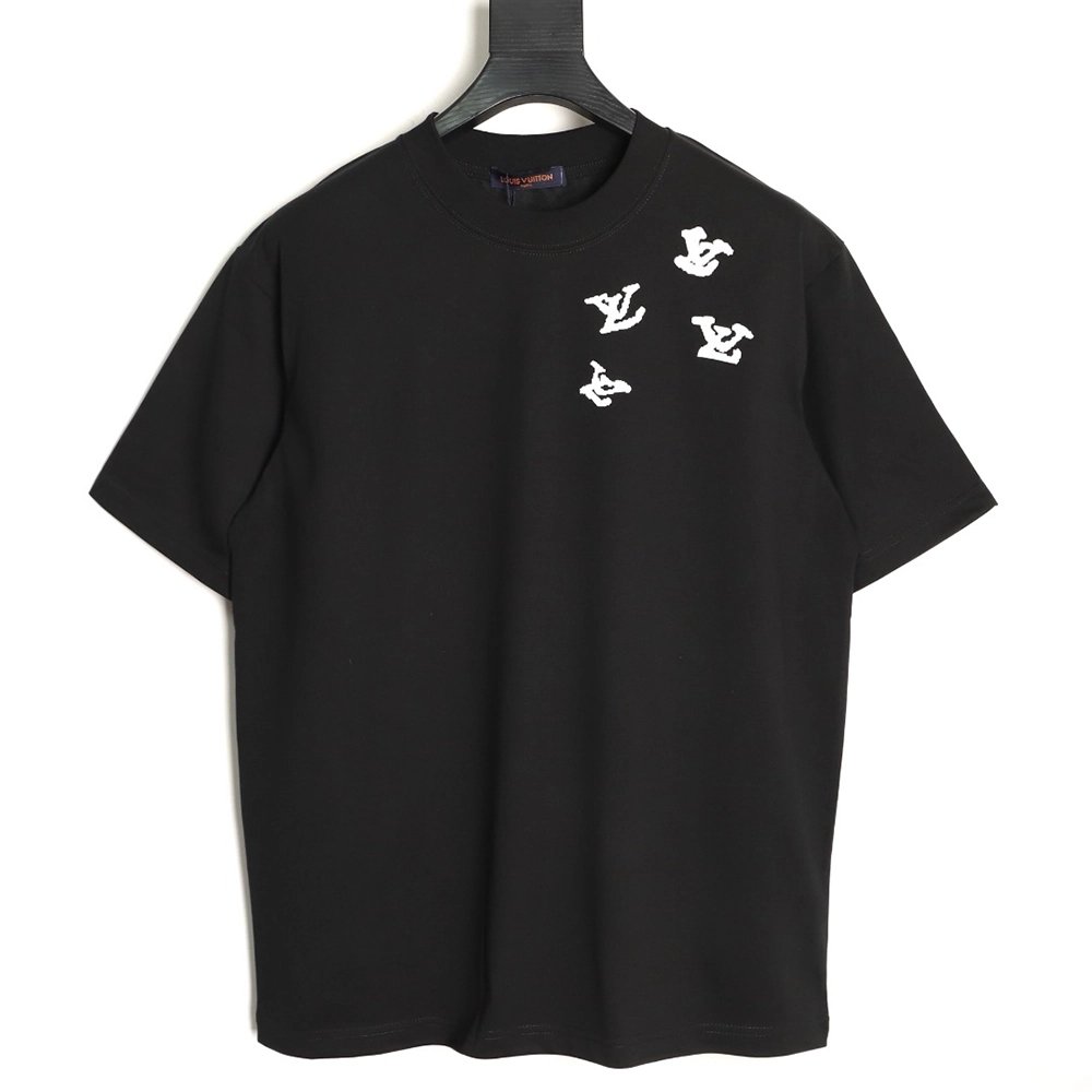 Louis Vuitton Flocked Logo-Print Crewneck Short-Sleeve T-Shirt TSK1,Louis Vuitton