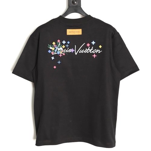 Louis Vuitton Floral Script Embroidery Crewneck Short-Sleeve T-Shirt TSK1,Louis Vuitton