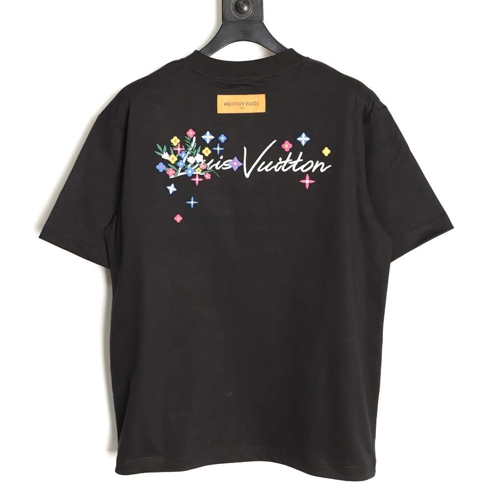 Louis Vuitton Floral Script Embroidery Crewneck Short-Sleeve T-Shirt TSK1,Louis Vuitton