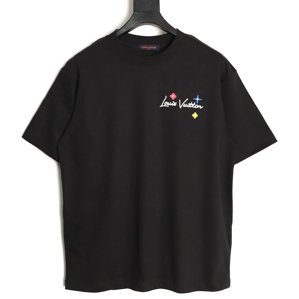Louis Vuitton Floral Script Embroidery Crewneck Short-Sleeve T-Shirt TSK1,Louis Vuitton