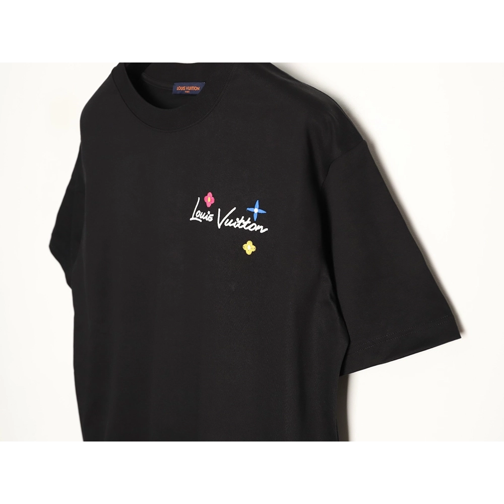 Louis Vuitton Floral Script Embroidery Crewneck Short-Sleeve T-Shirt TSK1,Louis Vuitton