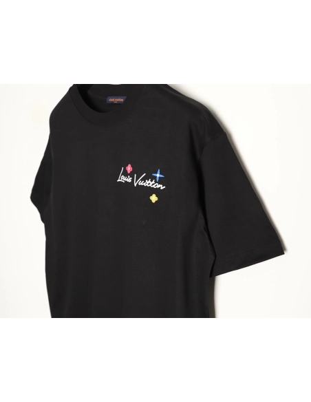 Louis Vuitton Floral Script Embroidery Crewneck Short-Sleeve T-Shirt TSK1,Louis Vuitton