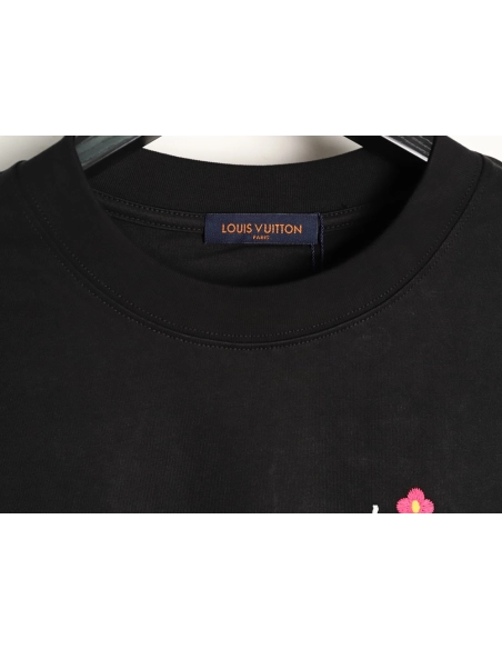 Louis Vuitton Floral Script Embroidery Crewneck Short-Sleeve T-Shirt TSK1,Louis Vuitton