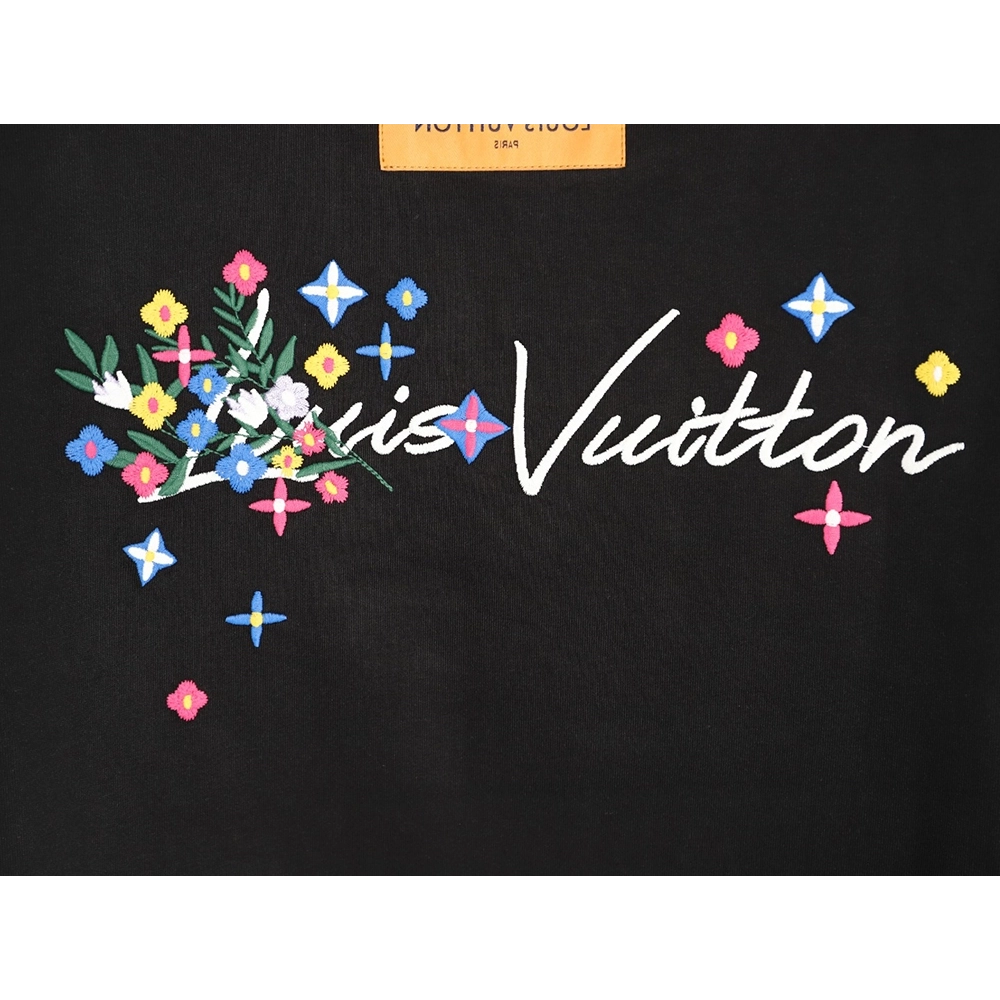 Louis Vuitton Floral Script Embroidery Crewneck Short-Sleeve T-Shirt TSK1,Louis Vuitton
