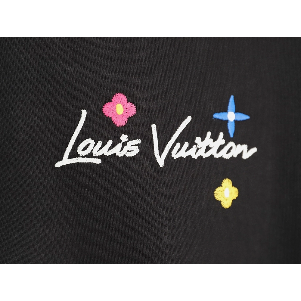 Louis Vuitton Floral Script Embroidery Crewneck Short-Sleeve T-Shirt TSK1,Louis Vuitton