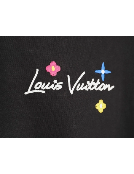 Louis Vuitton Floral Script Embroidery Crewneck Short-Sleeve T-Shirt TSK1,Louis Vuitton