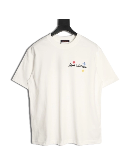 Louis Vuitton Floral Script Embroidery Crewneck Short-Sleeve T-Shirt,Louis Vuitton