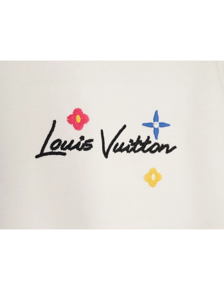 Louis Vuitton Floral Script Embroidery Crewneck Short-Sleeve T-Shirt,Louis Vuitton