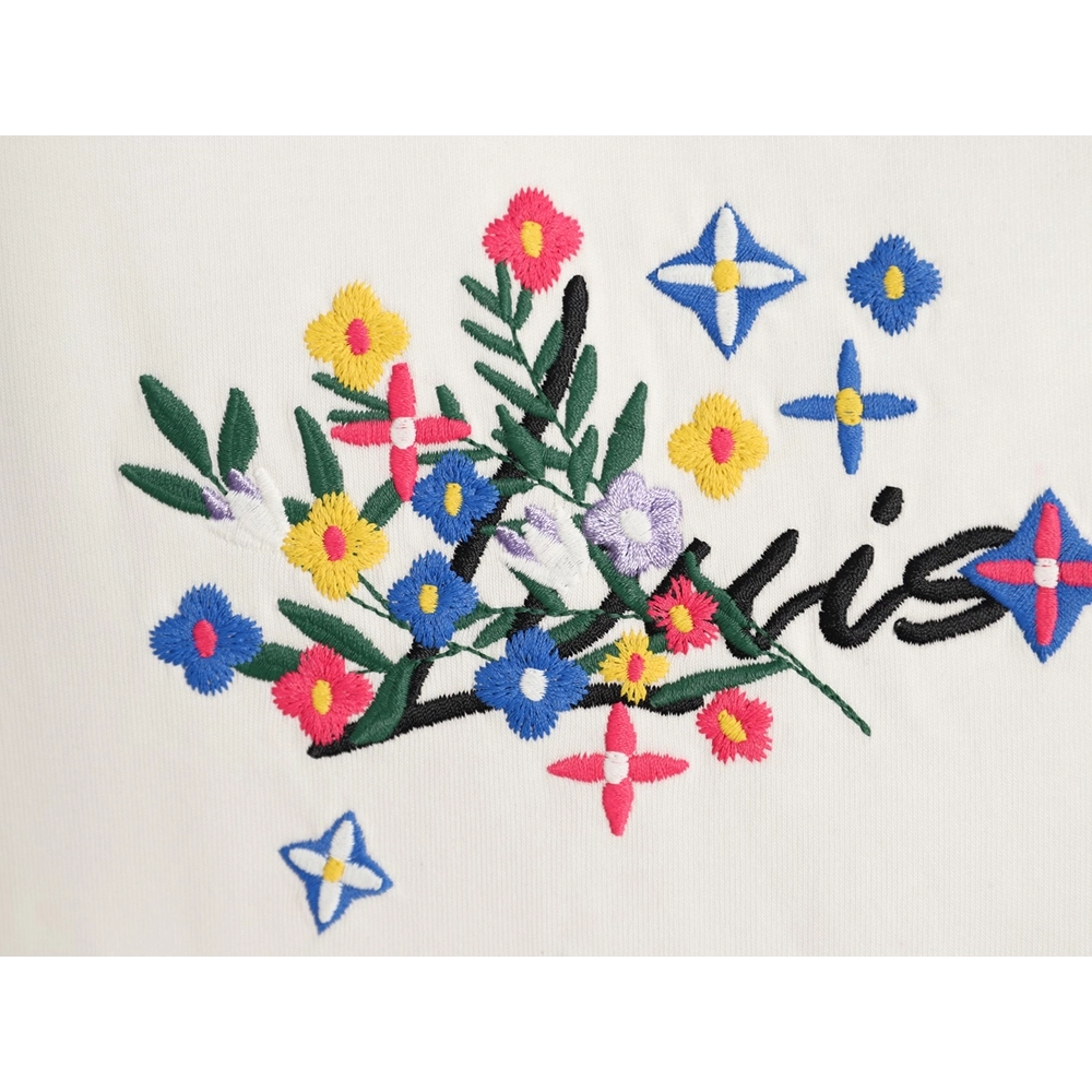 Louis Vuitton Floral Script Embroidery Crewneck Short-Sleeve T-Shirt,Louis Vuitton