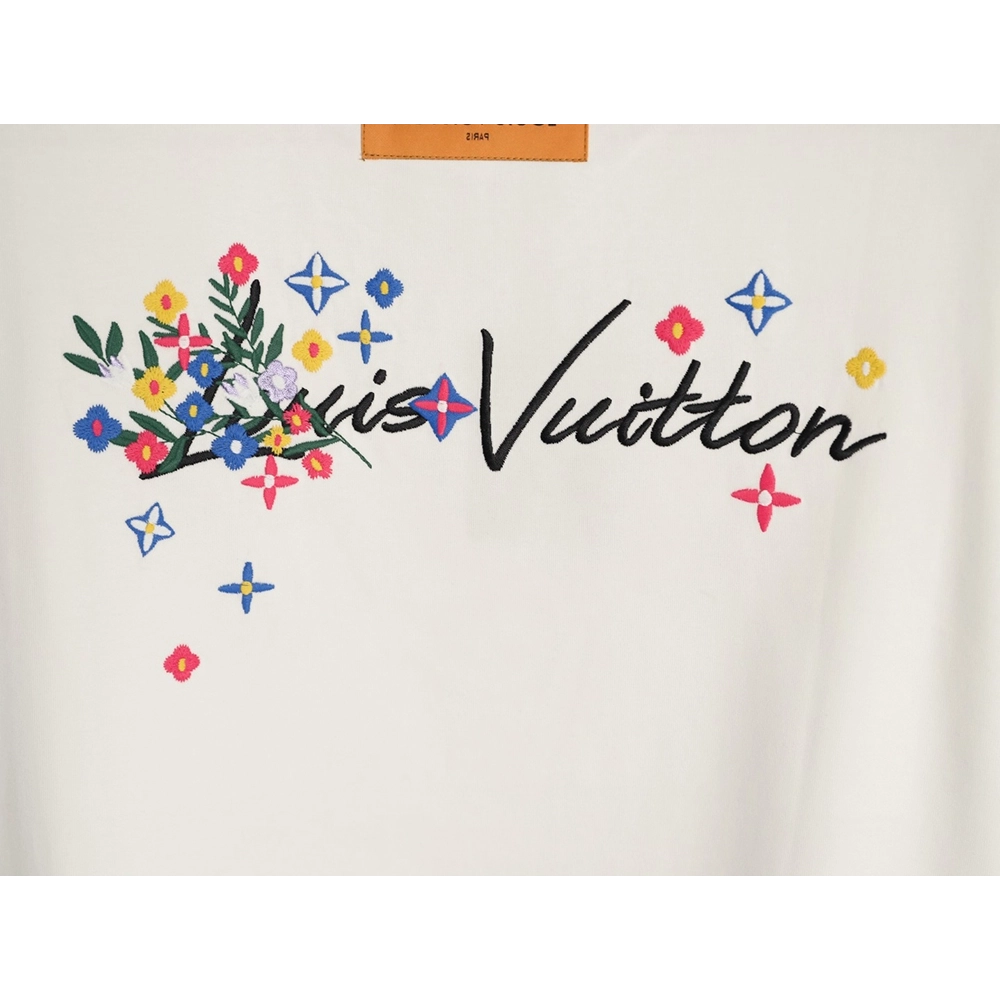 Louis Vuitton Floral Script Embroidery Crewneck Short-Sleeve T-Shirt,Louis Vuitton