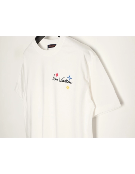 Louis Vuitton Floral Script Embroidery Crewneck Short-Sleeve T-Shirt,Louis Vuitton