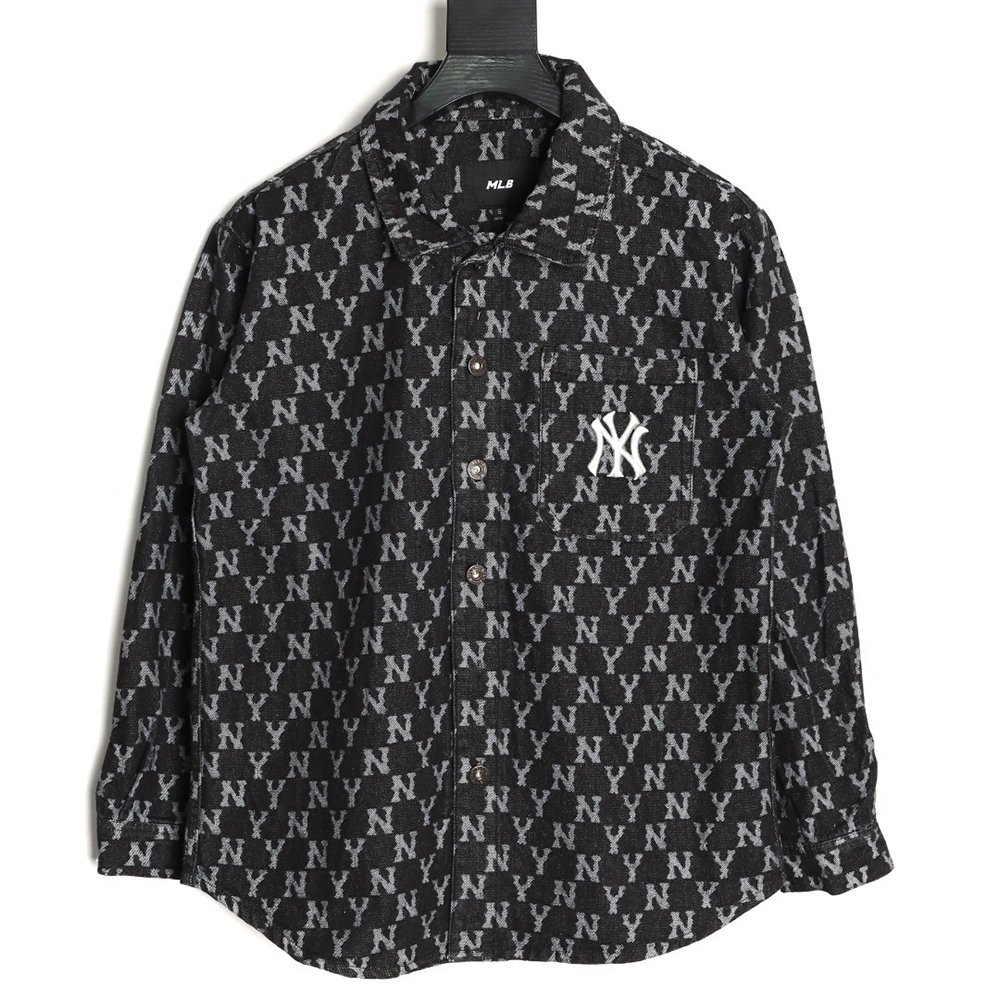 MLB Embroidered Logo Allover Print Denim Shirt Jacket TSK1,MLB