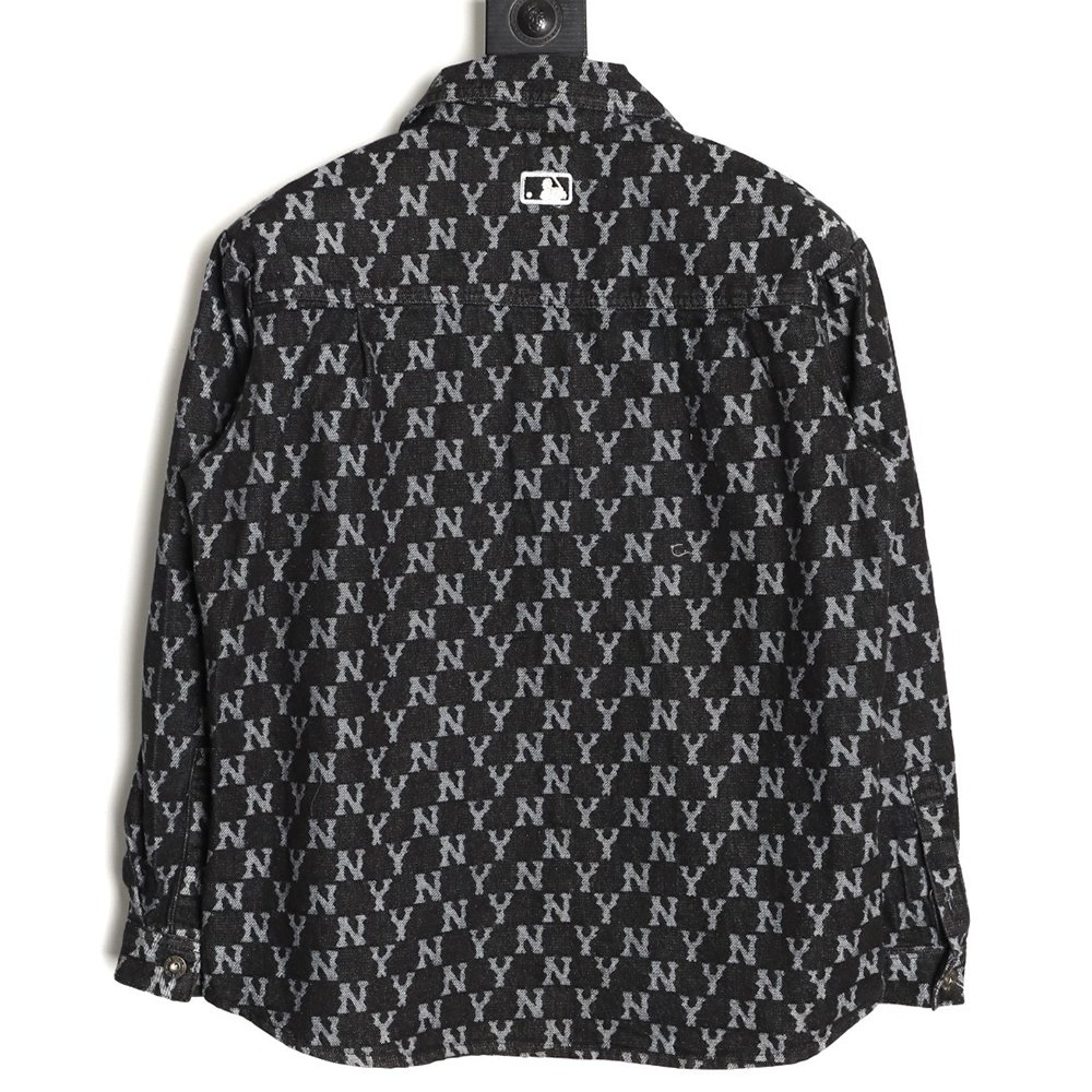 MLB Embroidered Logo Allover Print Denim Shirt Jacket TSK1,MLB