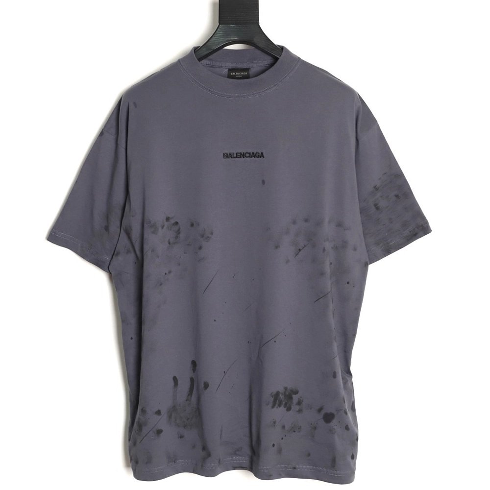 Balenciaga Embroidered Letter Splatter Short-Sleeve T-Shirt,Balenciaga