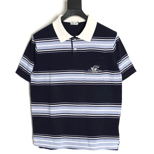 Dior Lily of the Valley Embroidered Striped Short-Sleeve Knit Polo Shirt,Dior
