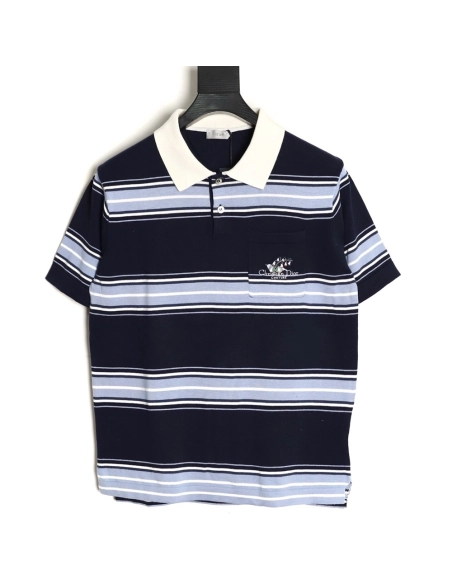 Dior Lily of the Valley Embroidered Striped Short-Sleeve Knit Polo Shirt,Dior