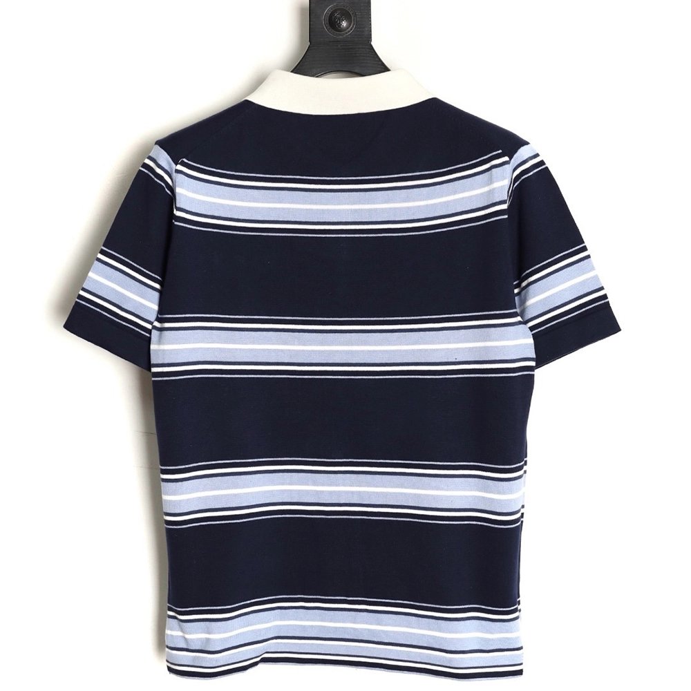 Dior Lily of the Valley Embroidered Striped Short-Sleeve Knit Polo Shirt,Dior
