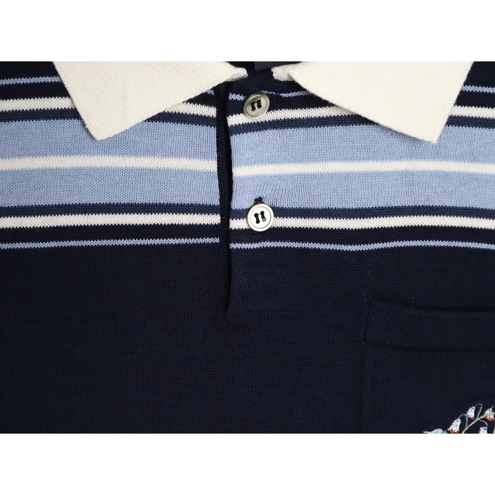 Dior Lily of the Valley Embroidered Striped Short-Sleeve Knit Polo Shirt,Dior