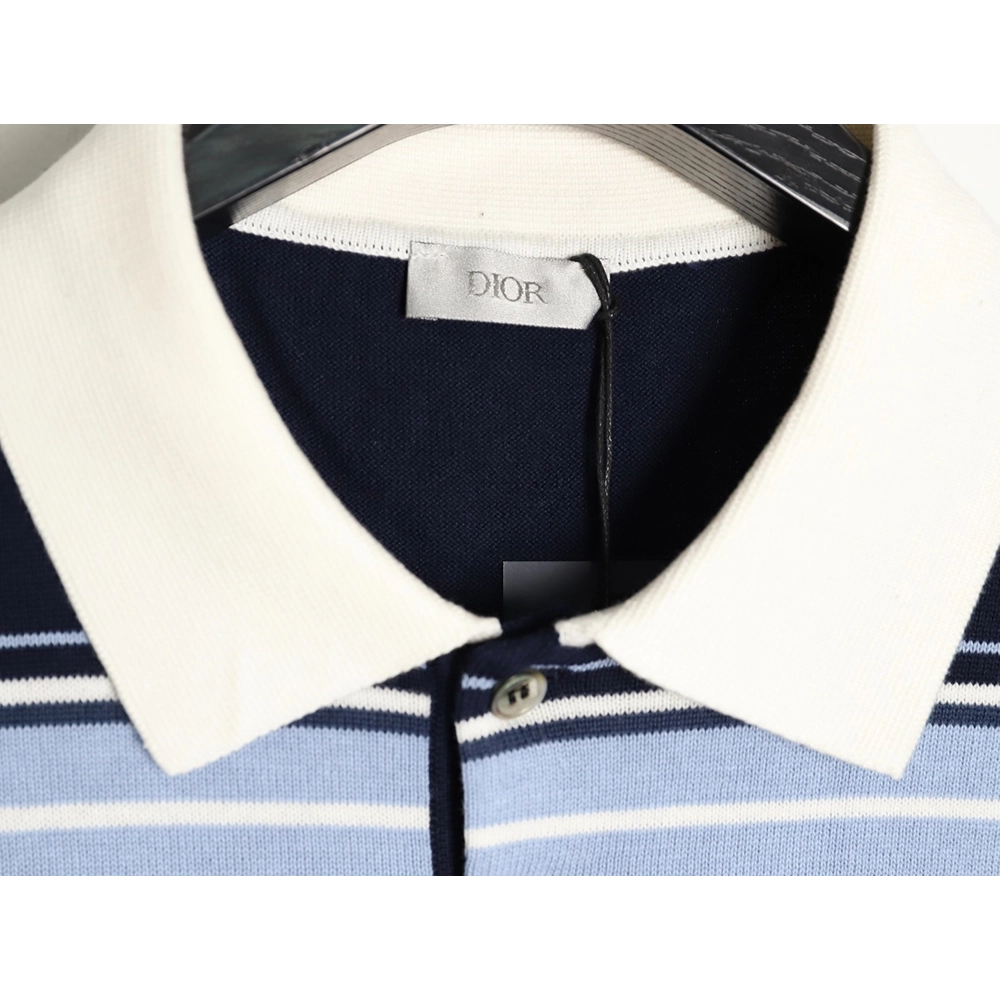 Dior Lily of the Valley Embroidered Striped Short-Sleeve Knit Polo Shirt,Dior
