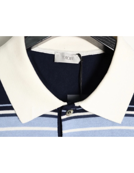 Dior Lily of the Valley Embroidered Striped Short-Sleeve Knit Polo Shirt,Dior