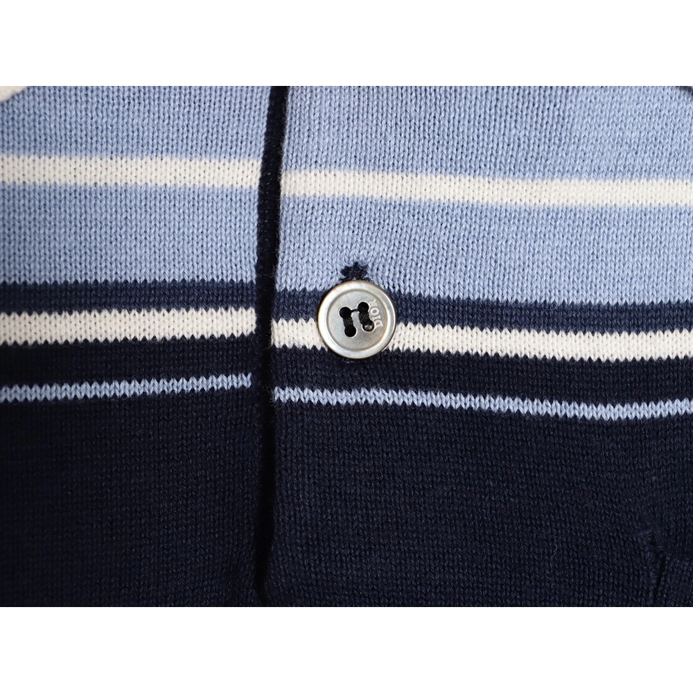 Dior Lily of the Valley Embroidered Striped Short-Sleeve Knit Polo Shirt,Dior