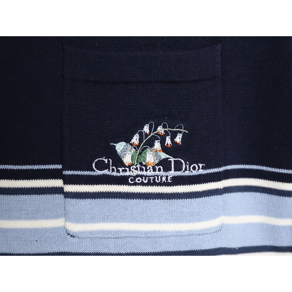 Dior Lily of the Valley Embroidered Striped Short-Sleeve Knit Polo Shirt,Dior