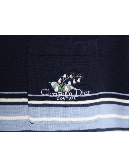 Dior Lily of the Valley Embroidered Striped Short-Sleeve Knit Polo Shirt,Dior