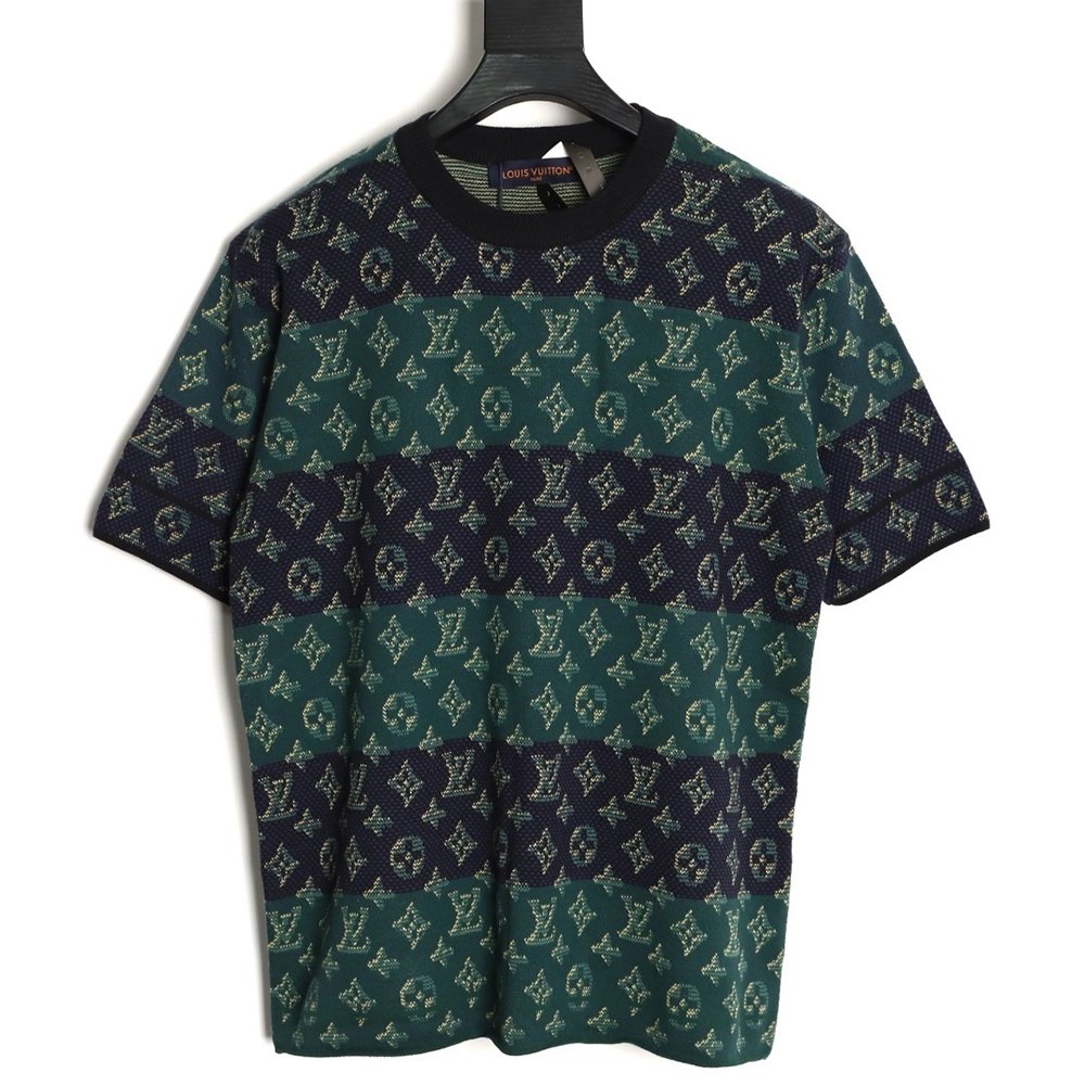 Louis Vuitton Contrast Jacquard Knit Short-Sleeve,Louis Vuitton