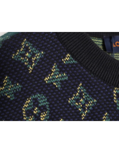 Louis Vuitton Contrast Jacquard Knit Short-Sleeve,Louis Vuitton