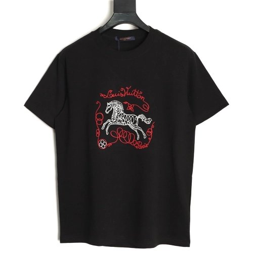 Louis Vuitton Embroidered Galloping Horse Logo Short-Sleeve T-Shirt T-Shirt TSK1,Louis Vuitton