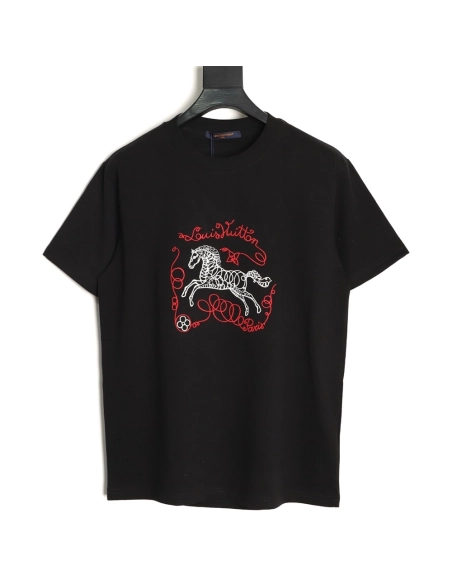 Louis Vuitton Embroidered Galloping Horse Logo Short-Sleeve T-Shirt T-Shirt TSK1,Louis Vuitton