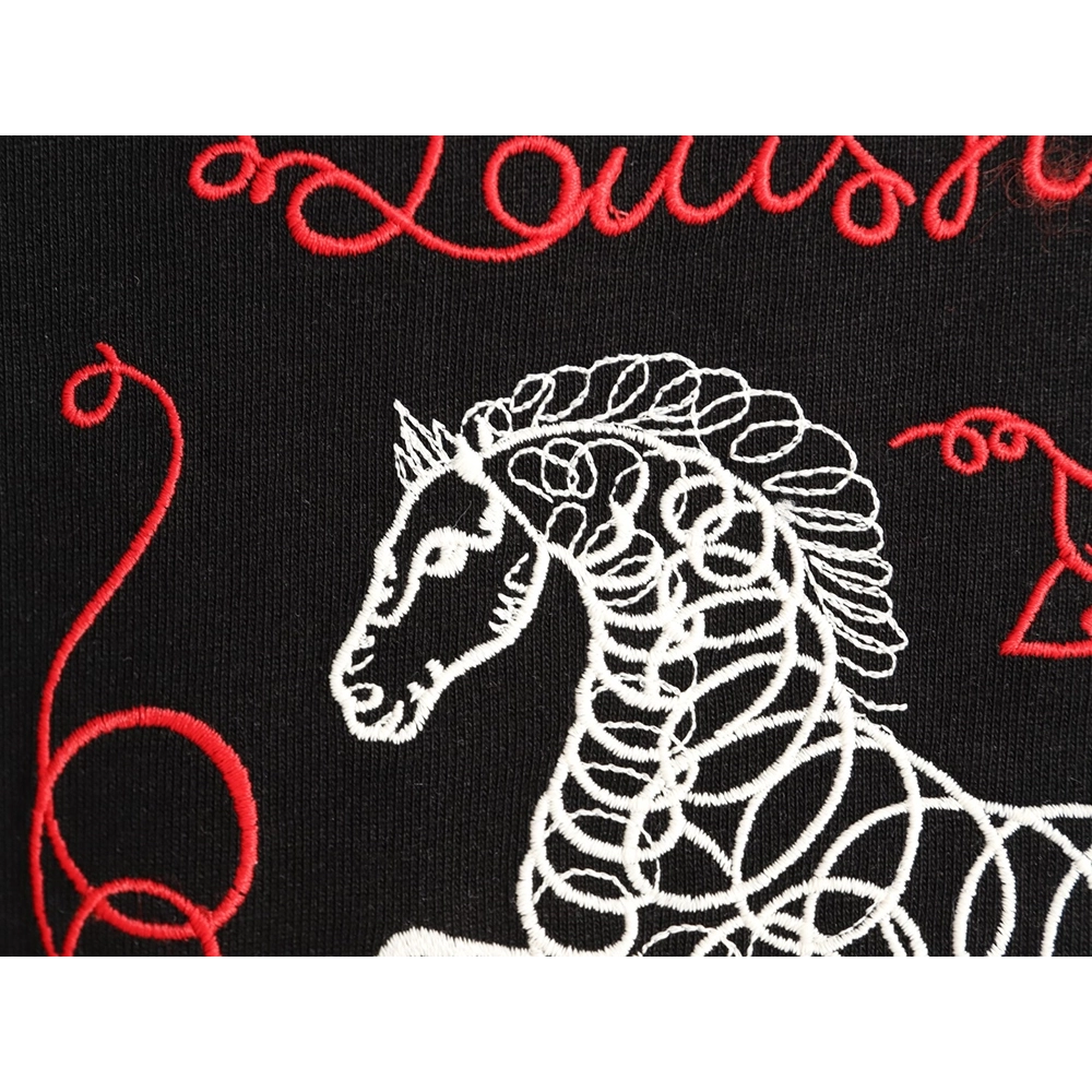 Louis Vuitton Embroidered Galloping Horse Logo Short-Sleeve T-Shirt T-Shirt TSK1,Louis Vuitton