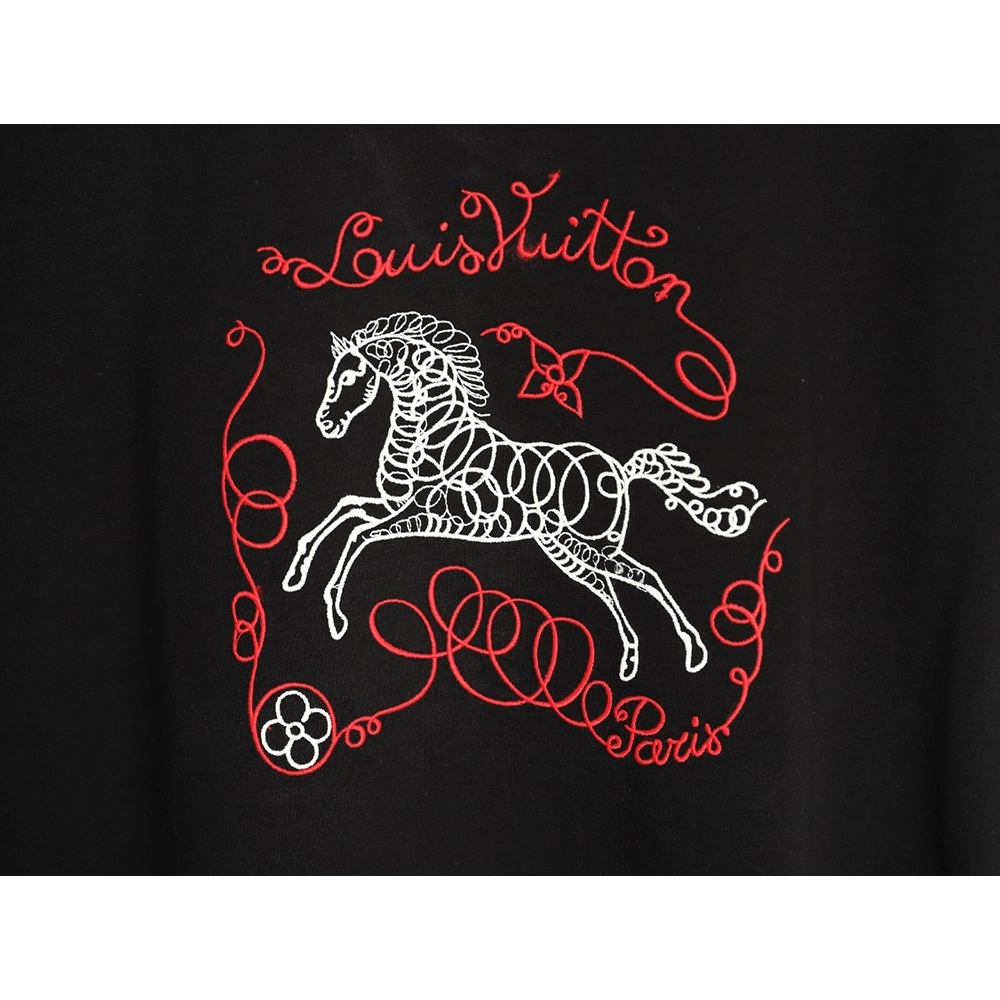 Louis Vuitton Embroidered Galloping Horse Logo Short-Sleeve T-Shirt T-Shirt TSK1,Louis Vuitton