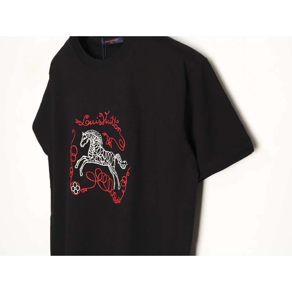 Louis Vuitton Embroidered Galloping Horse Logo Short-Sleeve T-Shirt T-Shirt TSK1,Louis Vuitton