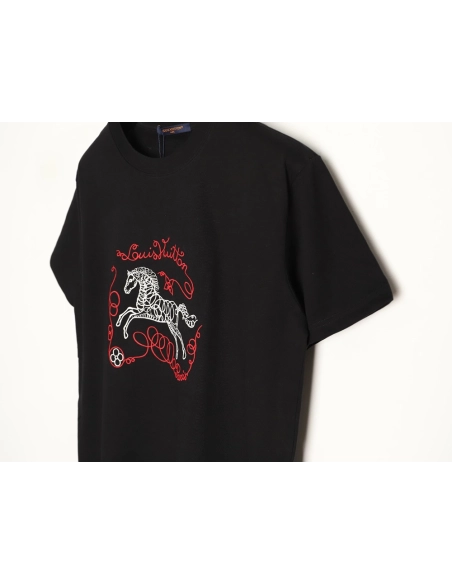 Louis Vuitton Embroidered Galloping Horse Logo Short-Sleeve T-Shirt T-Shirt TSK1,Louis Vuitton