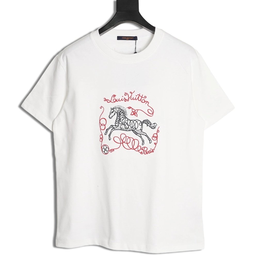 Louis Vuitton Embroidered Galloping Horse Logo Short-Sleeve T-Shirt,Louis Vuitton