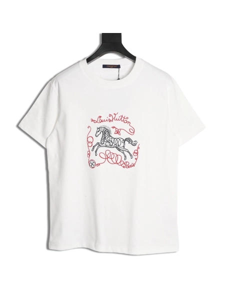 Louis Vuitton Embroidered Galloping Horse Logo Short-Sleeve T-Shirt,Louis Vuitton