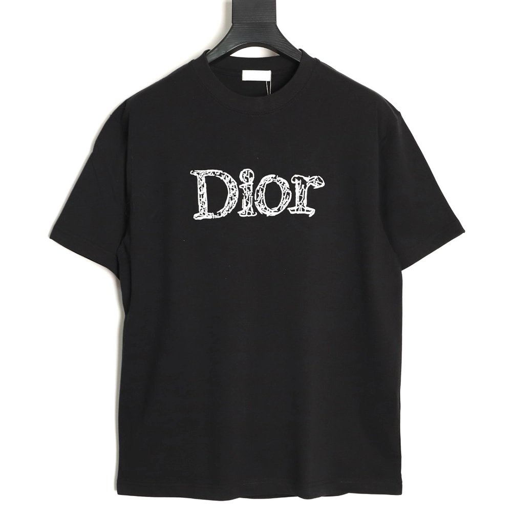 Dior 3D Sketch-Style Letter Embroidery Short-Sleeve T-Shirt TSK1,Dior