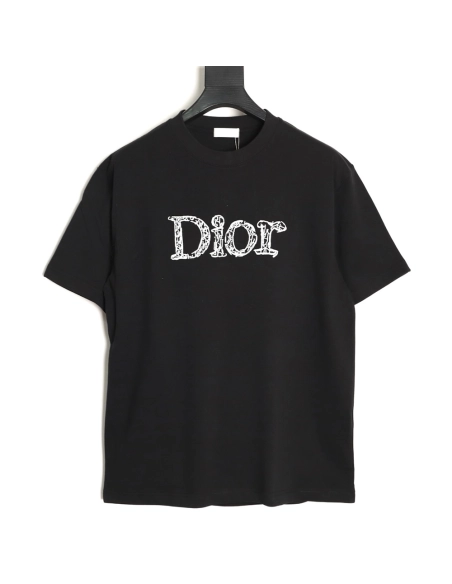 Dior 3D Sketch-Style Letter Embroidery Short-Sleeve T-Shirt TSK1,Dior