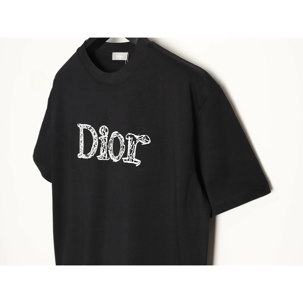 Dior 3D Sketch-Style Letter Embroidery Short-Sleeve T-Shirt TSK1,Dior