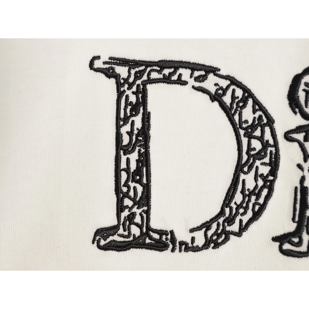 Dior 3D Sketch-Style Letter Embroidery Short-Sleeve T-Shirt,Dior