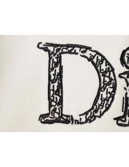 Dior 3D Sketch-Style Letter Embroidery Short-Sleeve T-Shirt,Dior