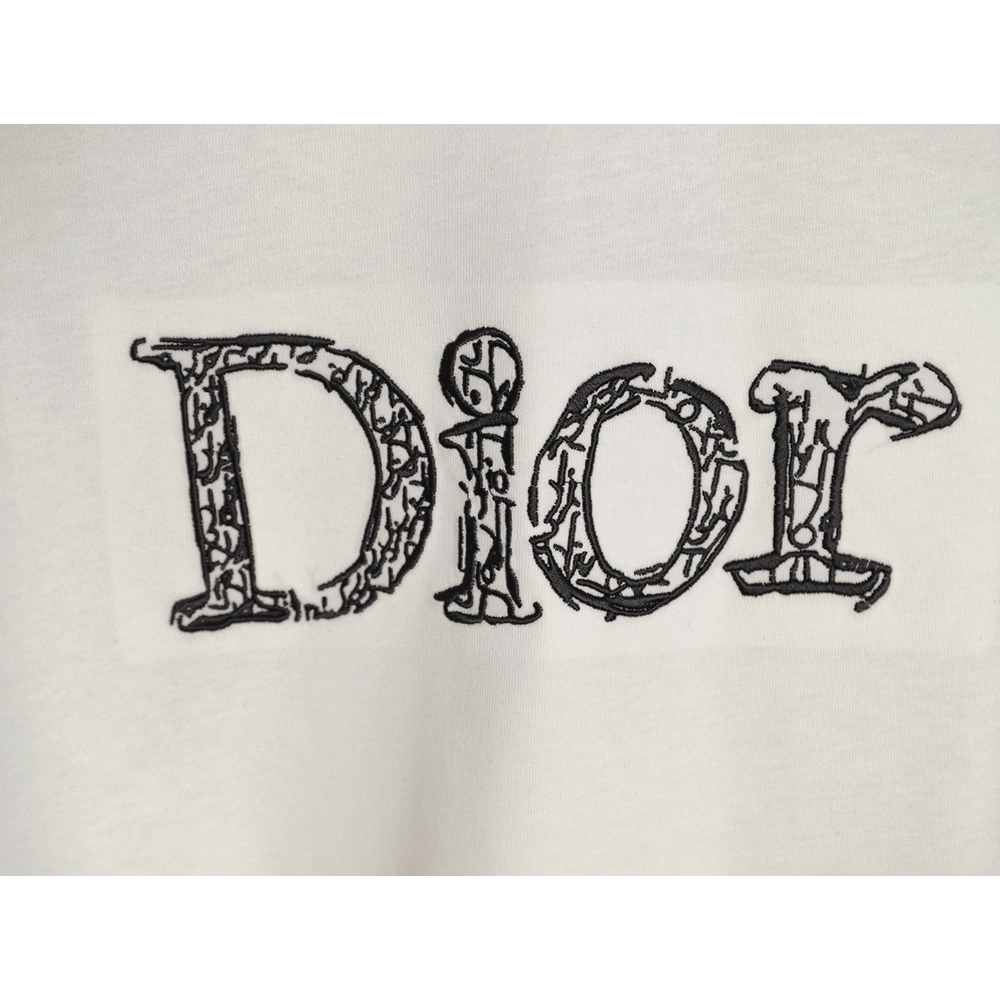 Dior 3D Sketch-Style Letter Embroidery Short-Sleeve T-Shirt,Dior