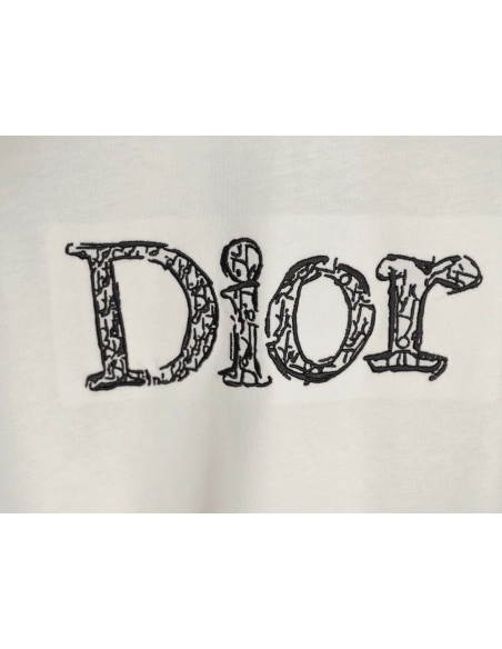Dior 3D Sketch-Style Letter Embroidery Short-Sleeve T-Shirt,Dior