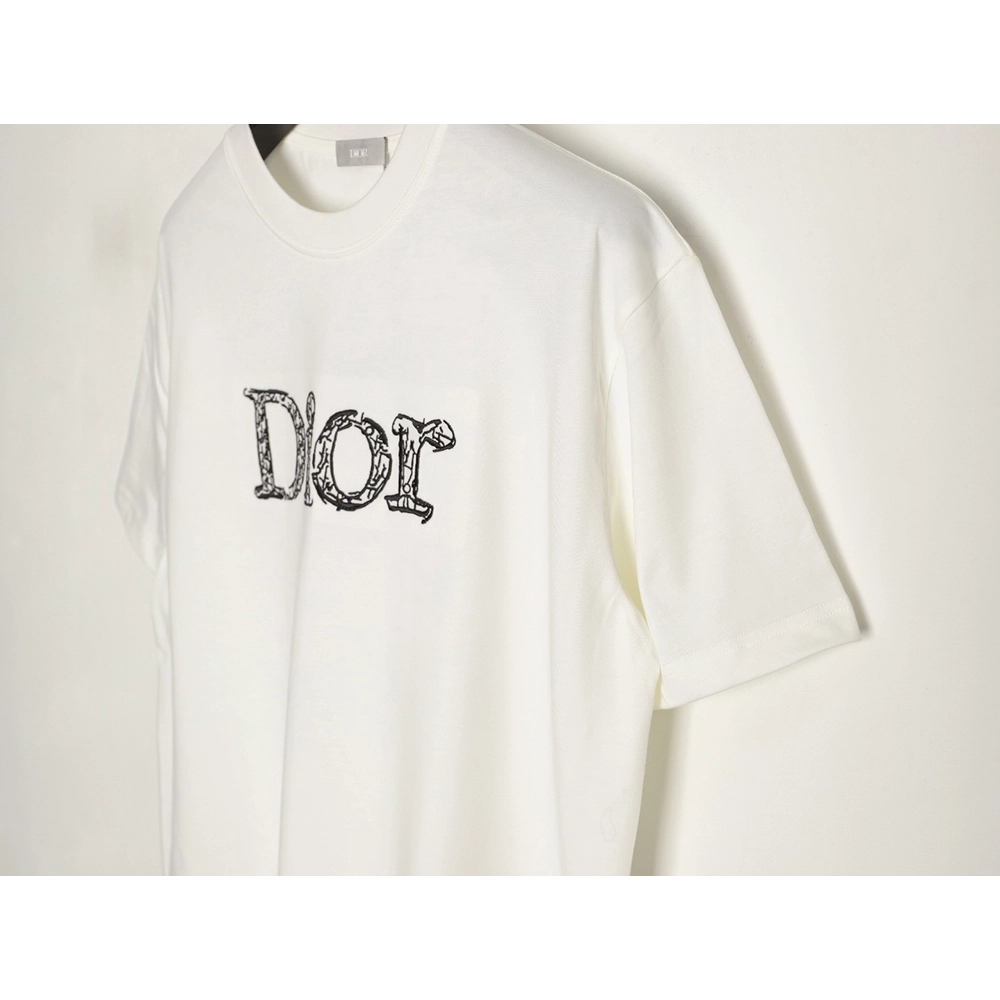 Dior 3D Sketch-Style Letter Embroidery Short-Sleeve T-Shirt,Dior