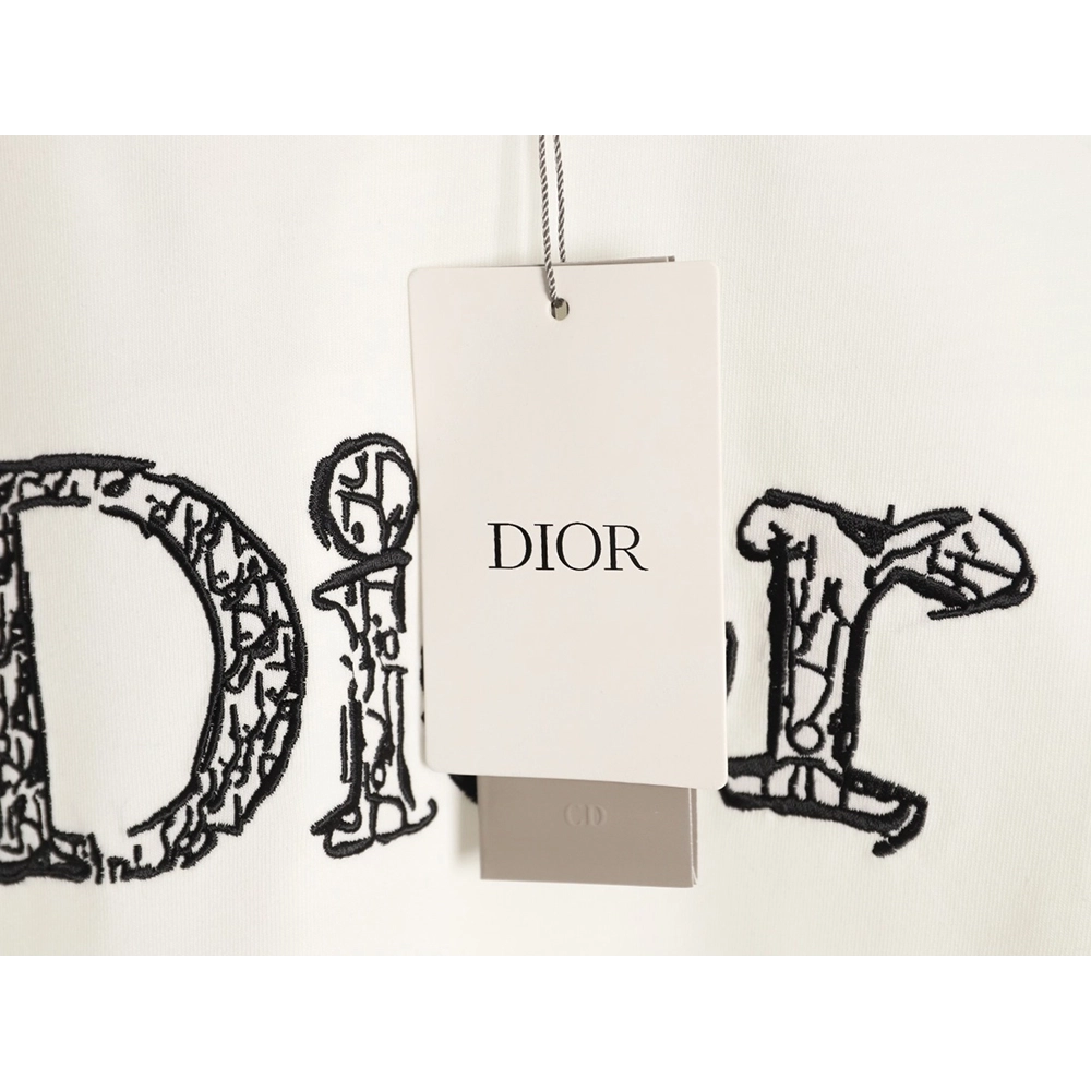 Dior 3D Sketch-Style Letter Embroidery Short-Sleeve T-Shirt,Dior