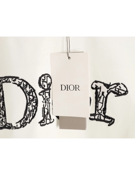 Dior 3D Sketch-Style Letter Embroidery Short-Sleeve T-Shirt,Dior