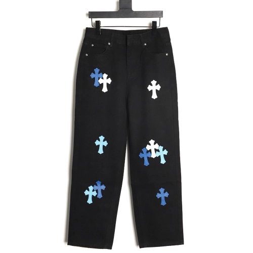 Chrome Hearts Cross Embroidered Washed Jeans,Chrome Hearts